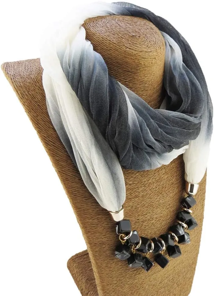 Ulalaza Scarf Bead Pendant Scarf Charm Ethnic Style Infinity Scarves Women's Scarf Necklace