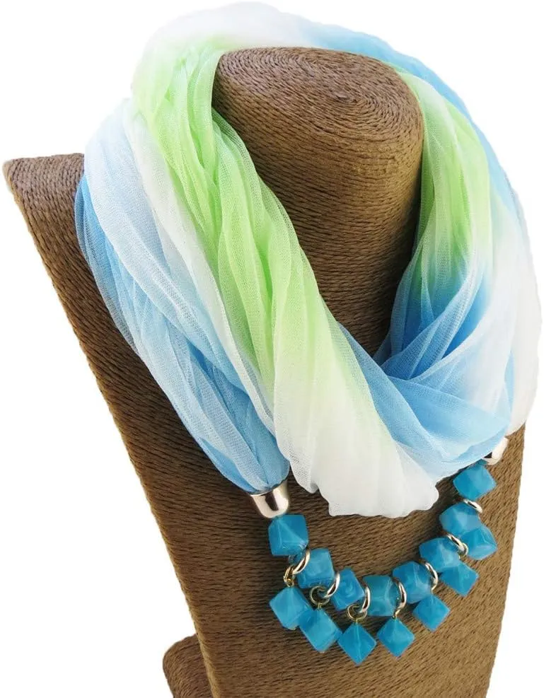 Ulalaza Scarf Bead Pendant Scarf Charm Ethnic Style Infinity Scarves Women's Scarf Necklace