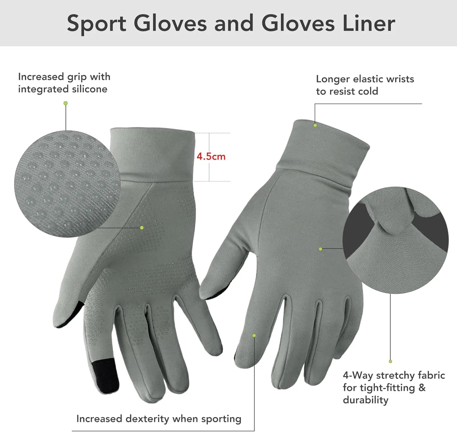 Unigear Lightweight Running Gloves, Touch Screen Anti-Slip Warm Gloves Liners for Cycling Biking Sporting Driving for Men Women