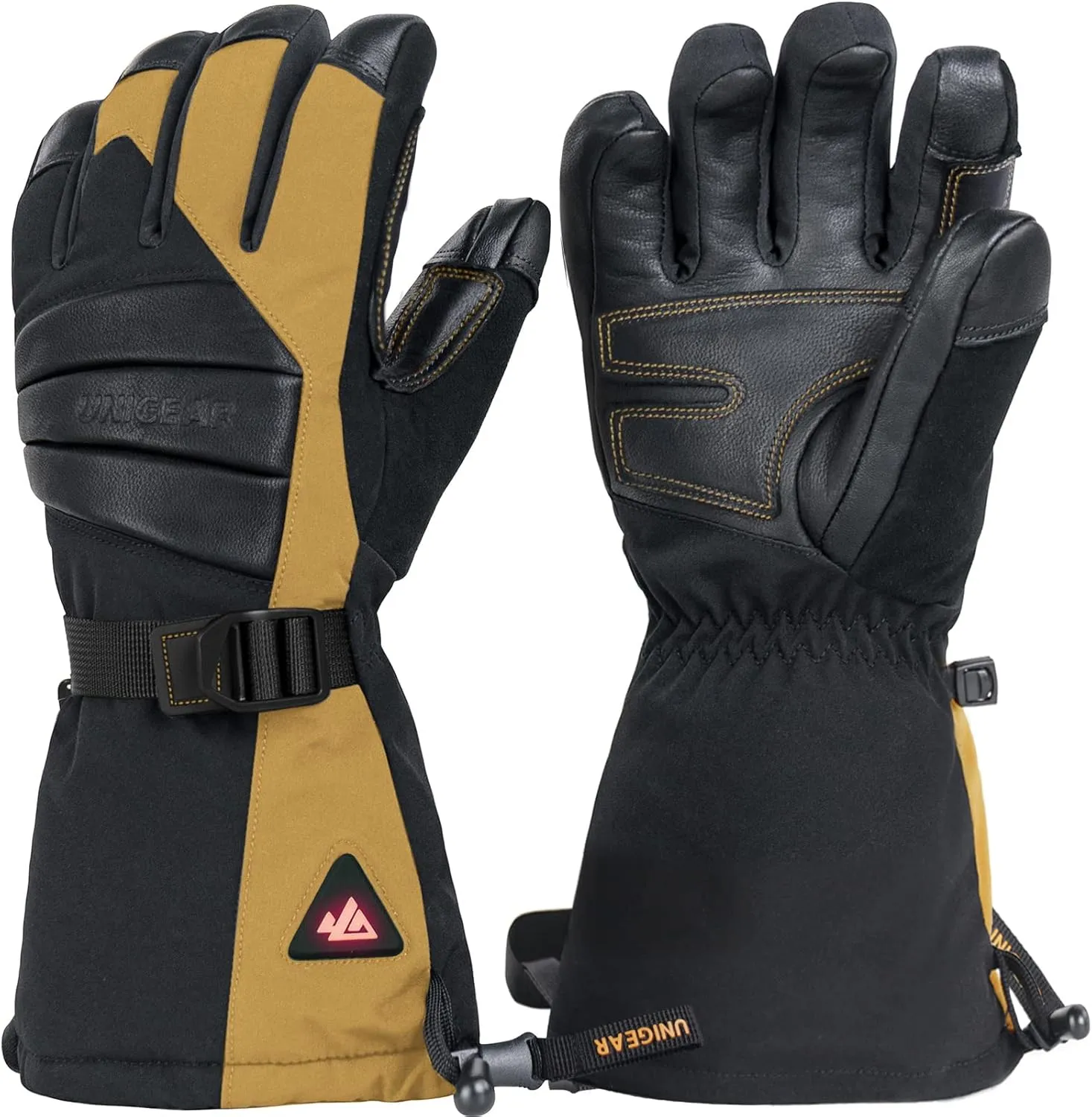 Unigear Rechargeable Heated Gloves for Men Women, 3 Heating Level Electric Battery Ski Gloves, Thinsulate Waterproof Winter Touchscreen Leather for Outdoor Work, Snowboarding, Raynauds