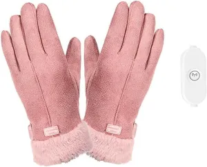 USB Heated Gloves for Women Mitten Hand Warmers Gloves Electric Winter Thermal Warm Heating Gloves Suede Gloves Touchscreen Gloves with 3 Heating Levels for Outdoor Sports Running Driving Hiking Ski