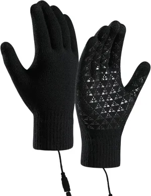 VESNIBA USB Heated Gloves Winter Warm Heated Gloves Winter Touchscreen Gloves Adjustable Mittens for Women Cold Weather (Black, A)