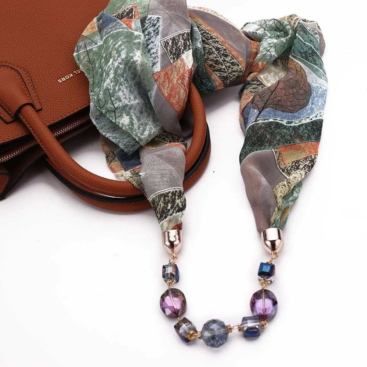 Vintage Ethnic Women's Scarf Crystal Bead Pendant Accessory Necklace Soft Infinity Scarves(sc005)
