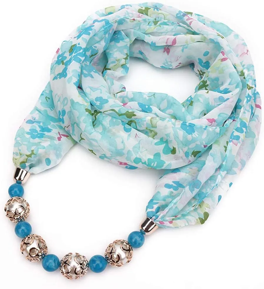 Vintage Ethnic Women's Scarf Crystal Bead Pendant Accessory Necklace Soft Infinity Scarves(sc005)