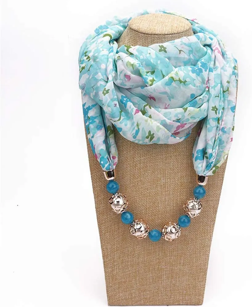 Vintage Ethnic Women's Scarf Crystal Bead Pendant Accessory Necklace Soft Infinity Scarves(sc005)