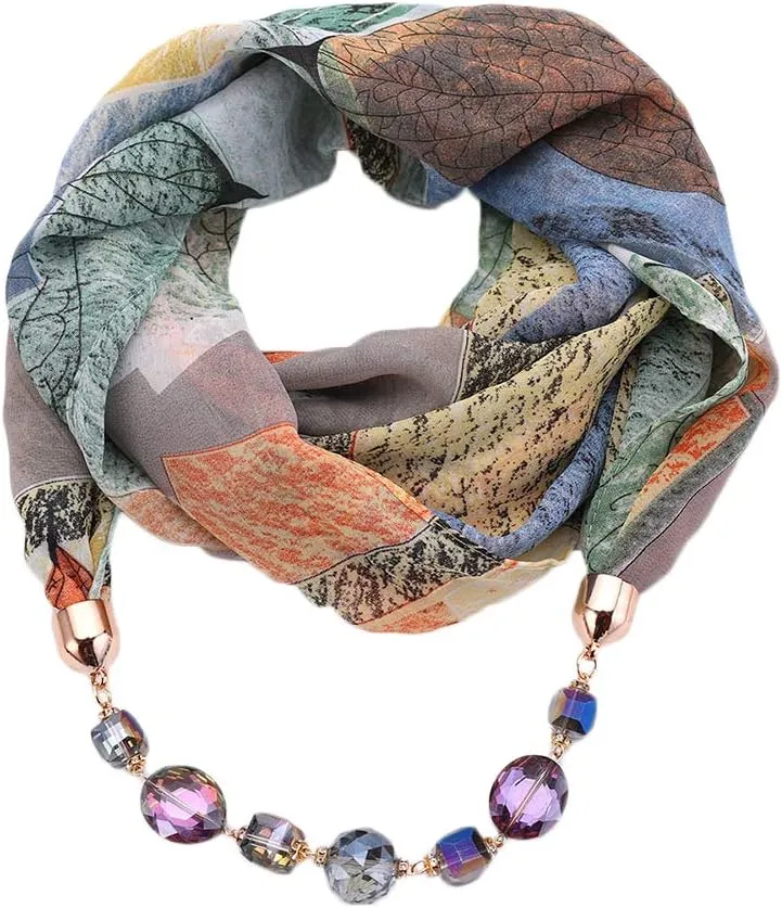 Vintage Ethnic Women's Scarf Crystal Bead Pendant Accessory Necklace Soft Infinity Scarves(sc005)