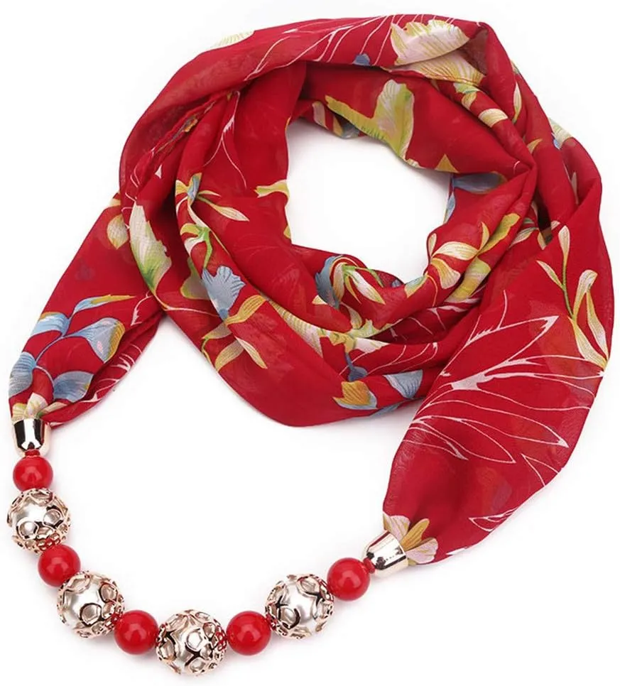 Vintage Ethnic Women's Scarf Crystal Bead Pendant Accessory Necklace Soft Infinity Scarves(sc005)