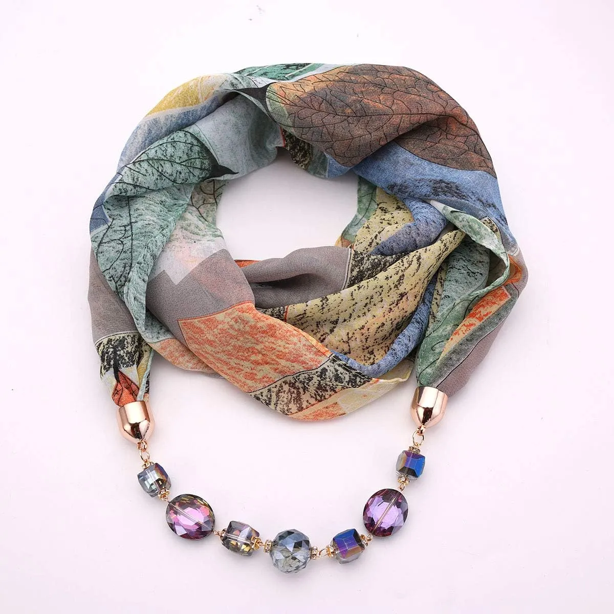 Vintage Ethnic Women's Scarf Crystal Bead Pendant Accessory Necklace Soft Infinity Scarves(sc005)