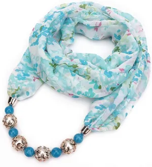 Vintage Ethnic Women's Scarf Crystal Bead Pendant Accessory Necklace Soft Infinity Scarves(sc005)
