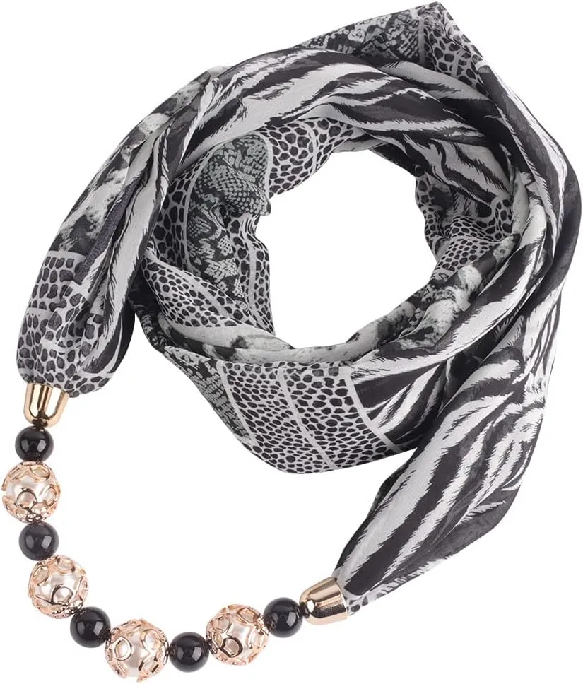 Vintage Ethnic Women's Scarf Crystal Bead Pendant Accessory Necklace Soft Infinity Scarves(sc005)