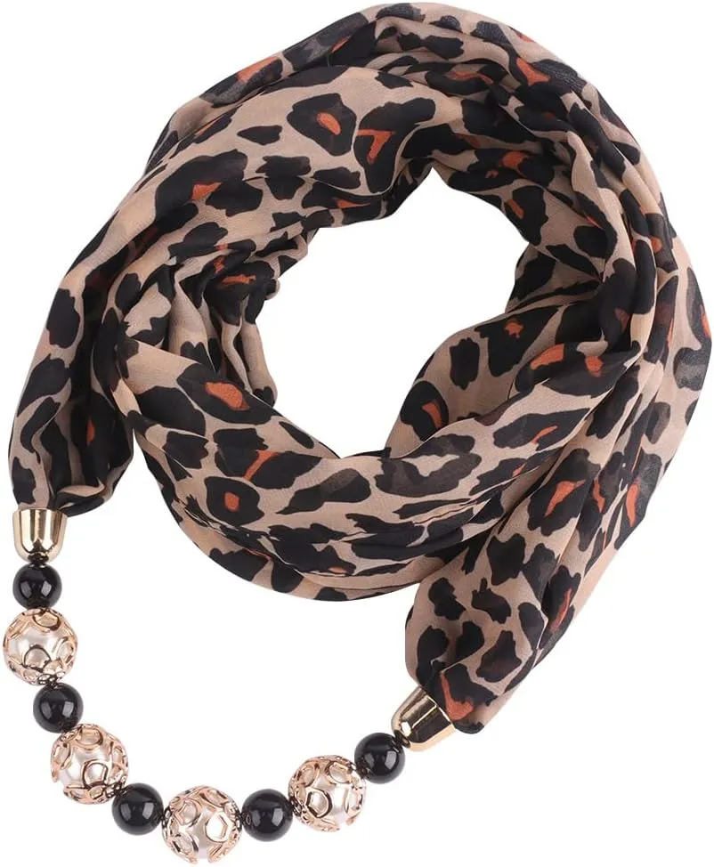Vintage Ethnic Women's Scarf Crystal Bead Pendant Accessory Necklace Soft Infinity Scarves(sc005)