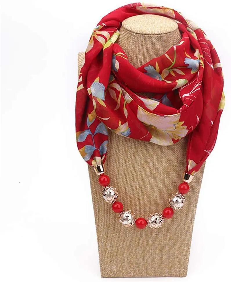 Vintage Ethnic Women's Scarf Crystal Bead Pendant Accessory Necklace Soft Infinity Scarves(sc005)