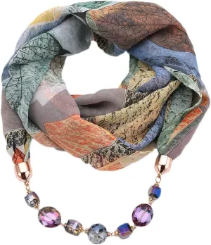 Vintage Ethnic Women's Scarf Crystal Bead Pendant Accessory Necklace Soft Infinity Scarves(sc005)