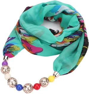 Vintage Ethnic Women's Scarf Crystal Bead Pendant Accessory Necklace Soft Infinity Scarves(sc005)