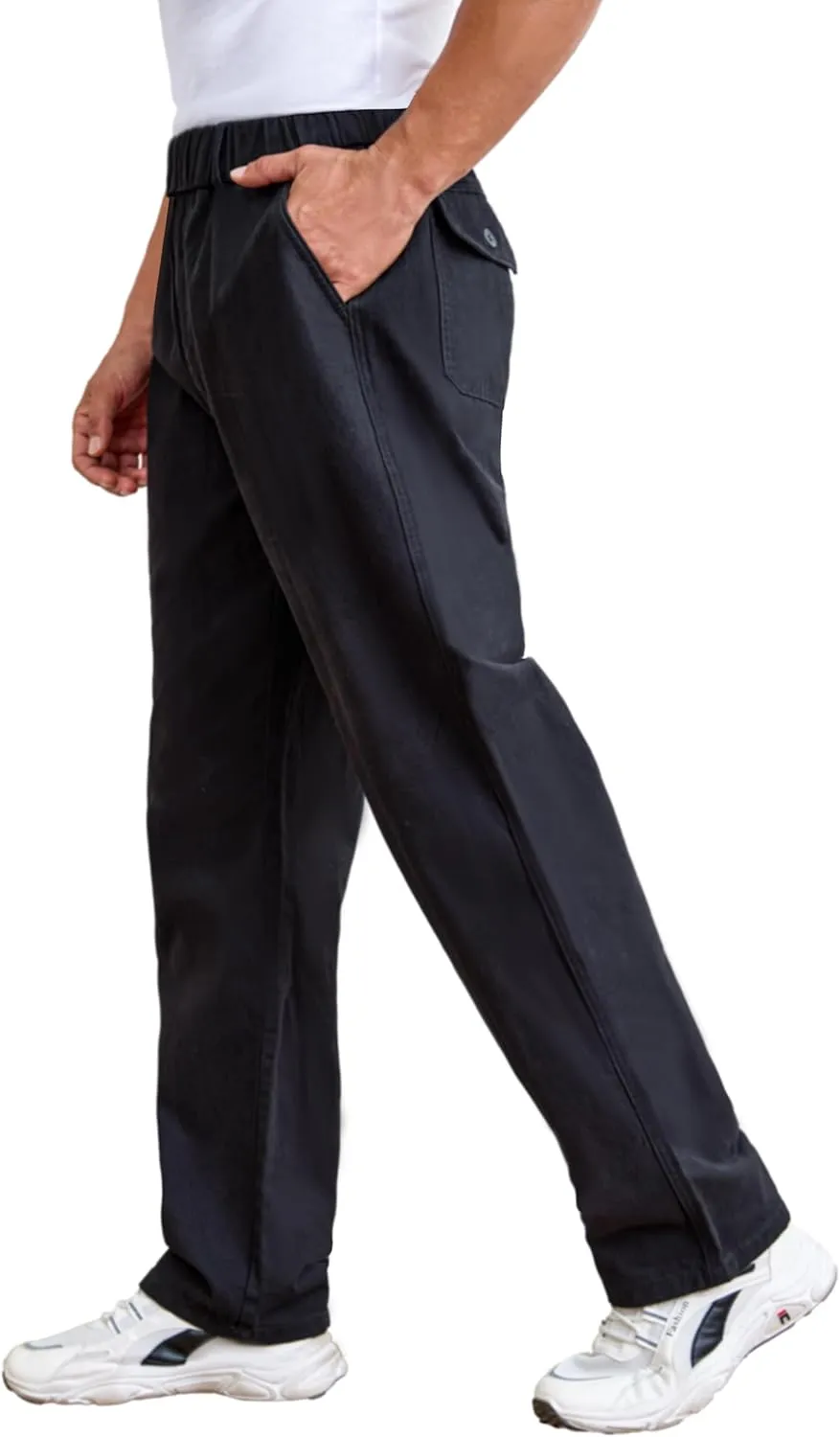 voeeron Mens Elastic Waist Pants Relaxed Fit Casual Pant for Seniors Stretch Fabric