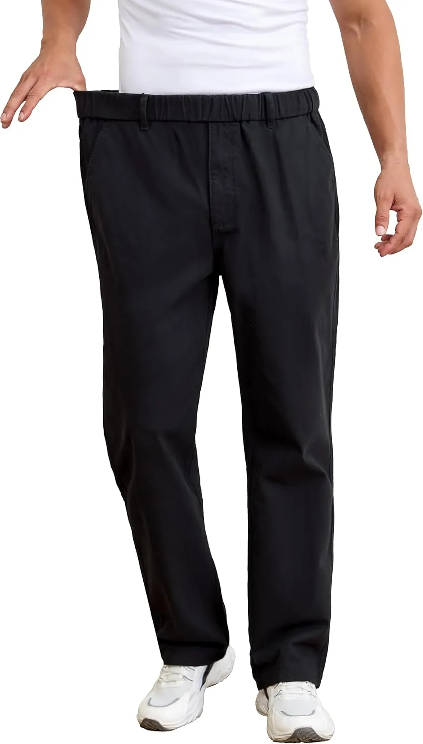 voeeron Mens Elastic Waist Pants Relaxed Fit Casual Pant for Seniors Stretch Fabric