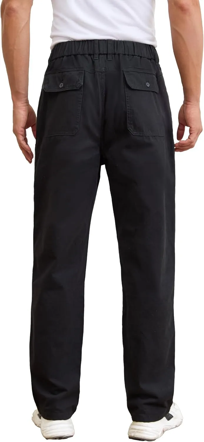 voeeron Mens Elastic Waist Pants Relaxed Fit Casual Pant for Seniors Stretch Fabric