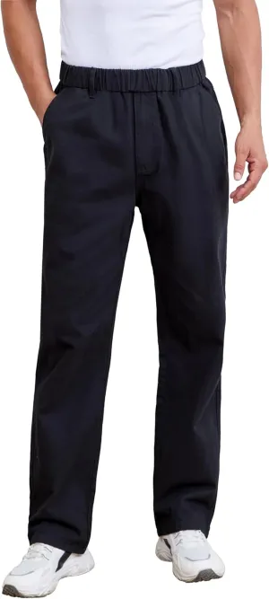 voeeron Mens Elastic Waist Pants Relaxed Fit Casual Pant for Seniors Stretch Fabric