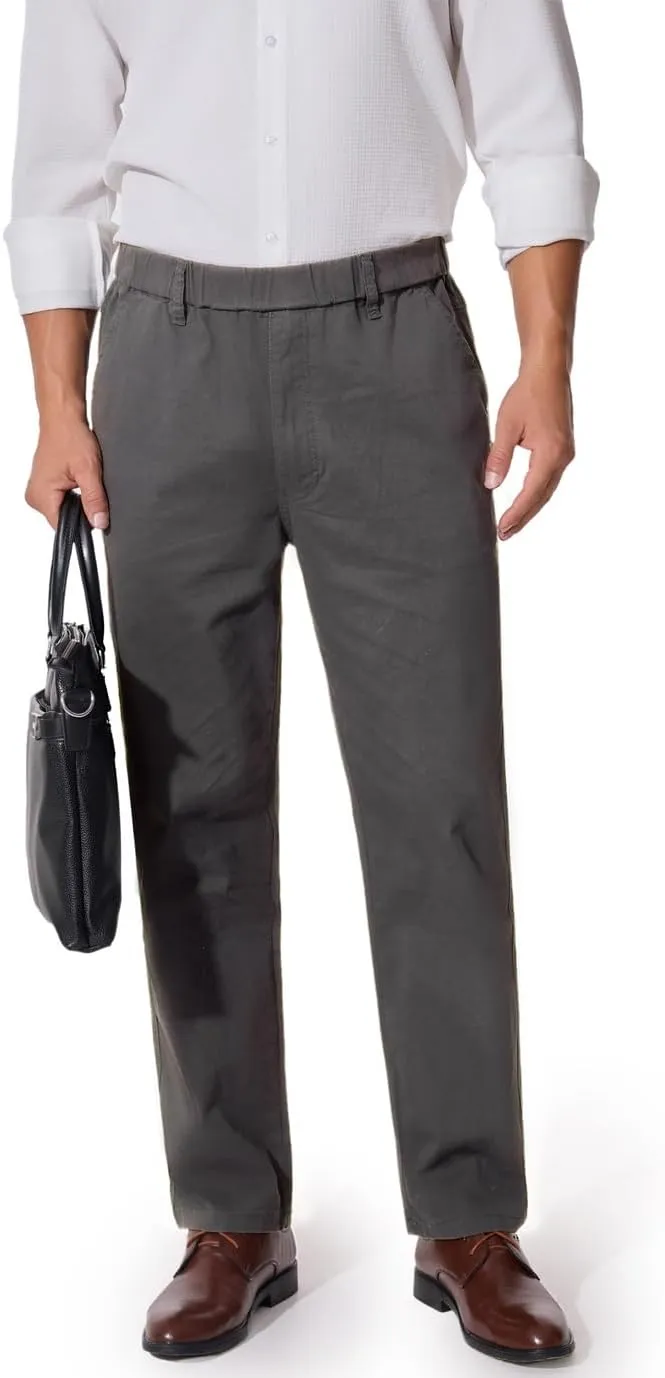 voeeron Mens Elastic Waist Pants Relaxed Fit Casual Pant for Seniors Stretch Fabric