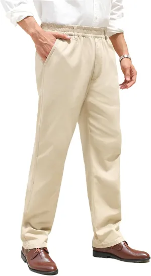 voeeron Mens Elastic Waist Pants Relaxed Fit Casual Pant for Seniors Stretch Fabric