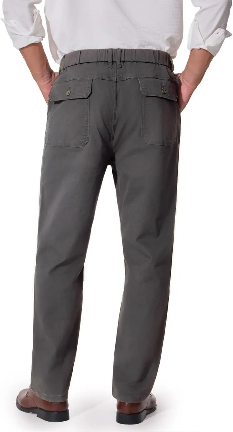 voeeron Mens Elastic Waist Pants Relaxed Fit Casual Pant for Seniors Stretch Fabric