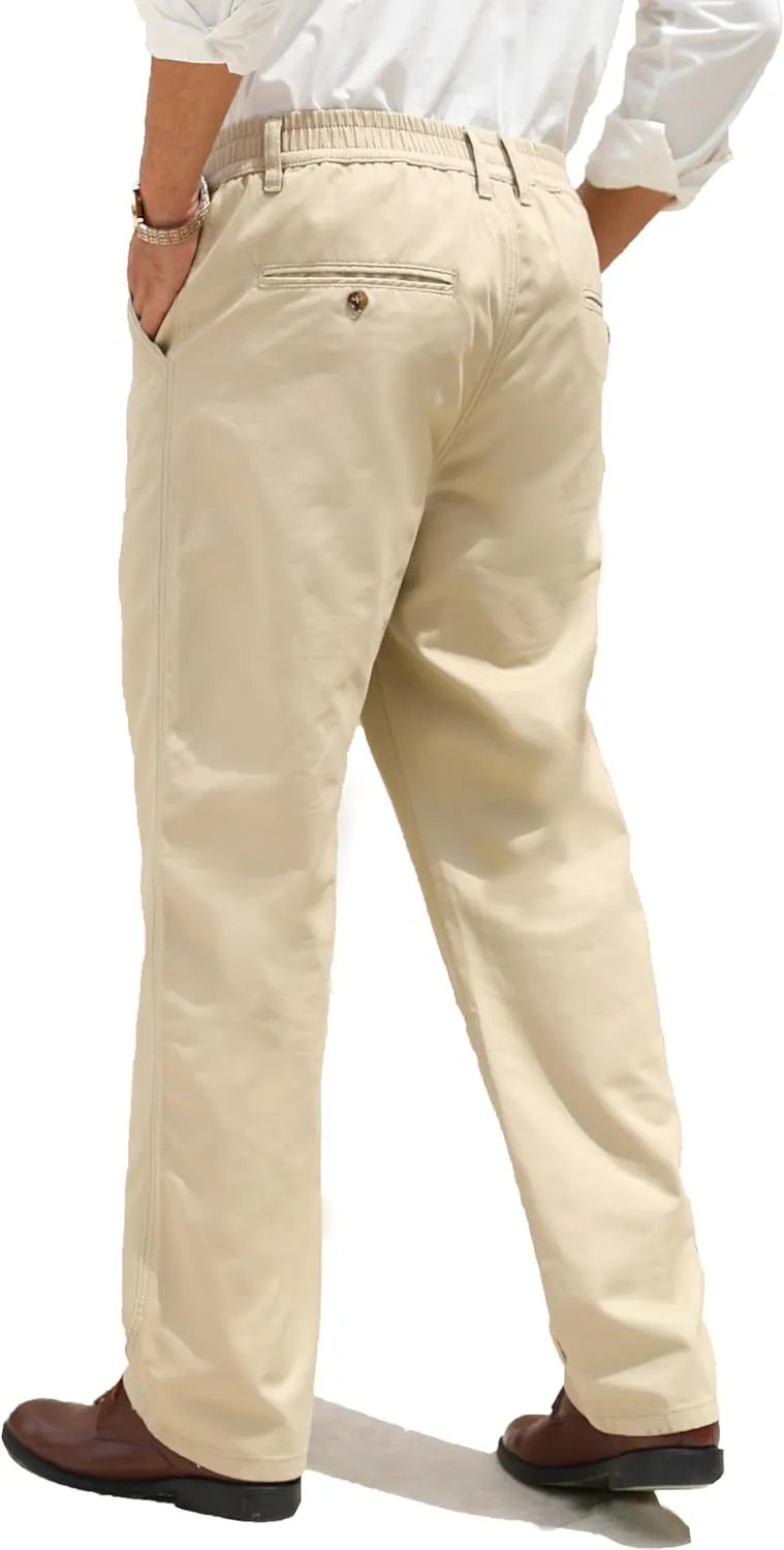 voeeron Mens Elastic Waist Pants Relaxed Fit Casual Pant for Seniors Stretch Fabric
