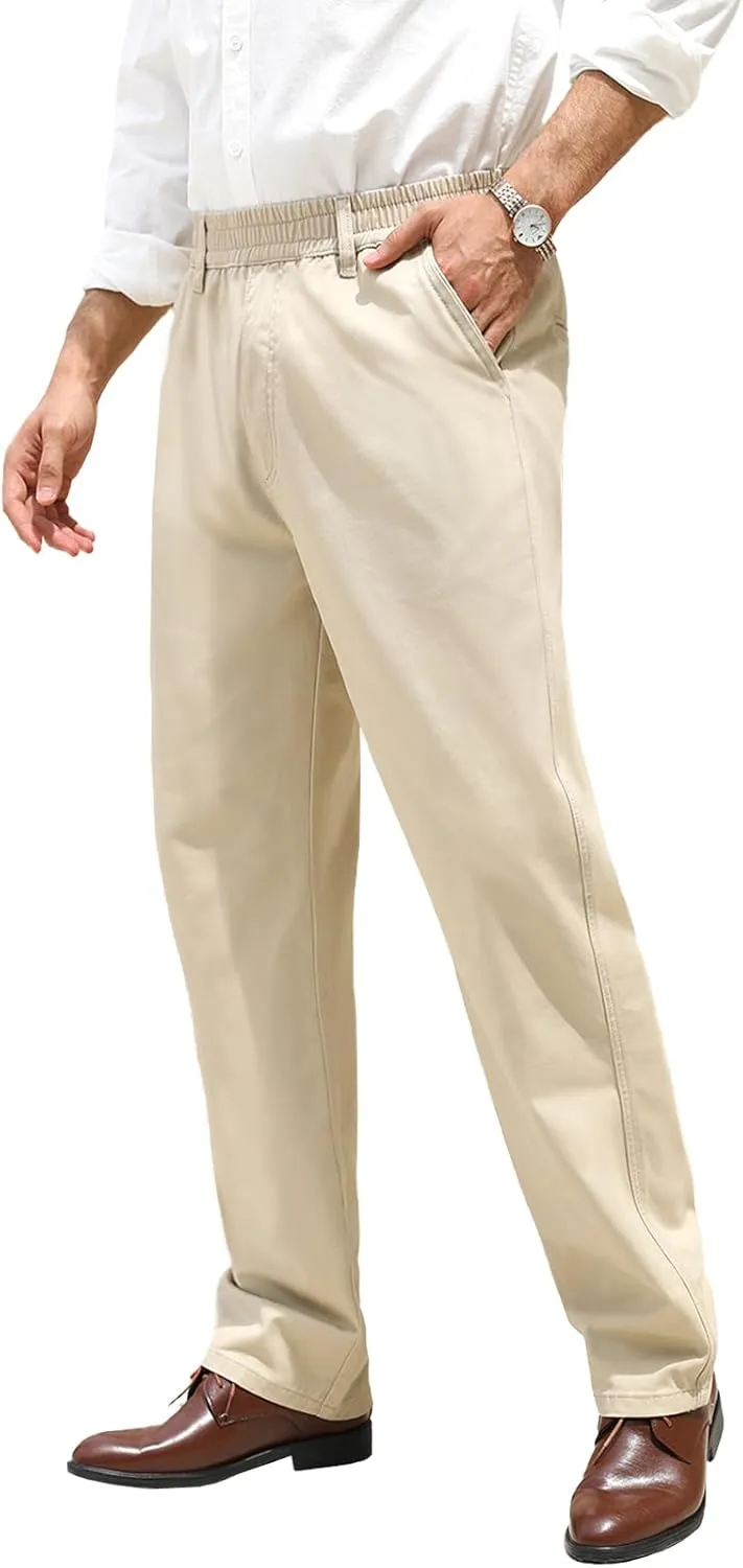 voeeron Mens Elastic Waist Pants Relaxed Fit Casual Pant for Seniors Stretch Fabric