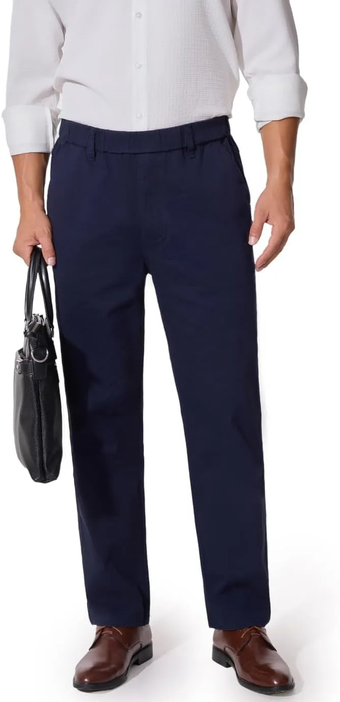 voeeron Mens Elastic Waist Pants Relaxed Fit Casual Pant for Seniors Stretch Fabric