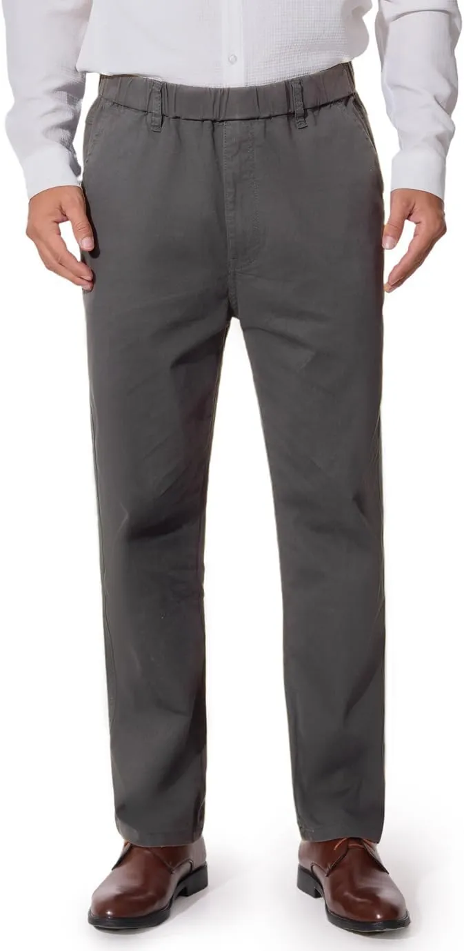 voeeron Mens Elastic Waist Pants Relaxed Fit Casual Pant for Seniors Stretch Fabric