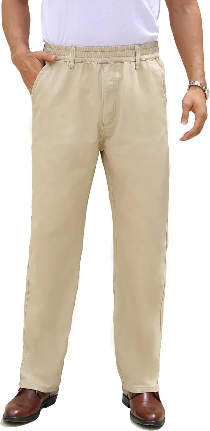 voeeron Mens Elastic Waist Pants Relaxed Fit Casual Pant for Seniors Stretch Fabric