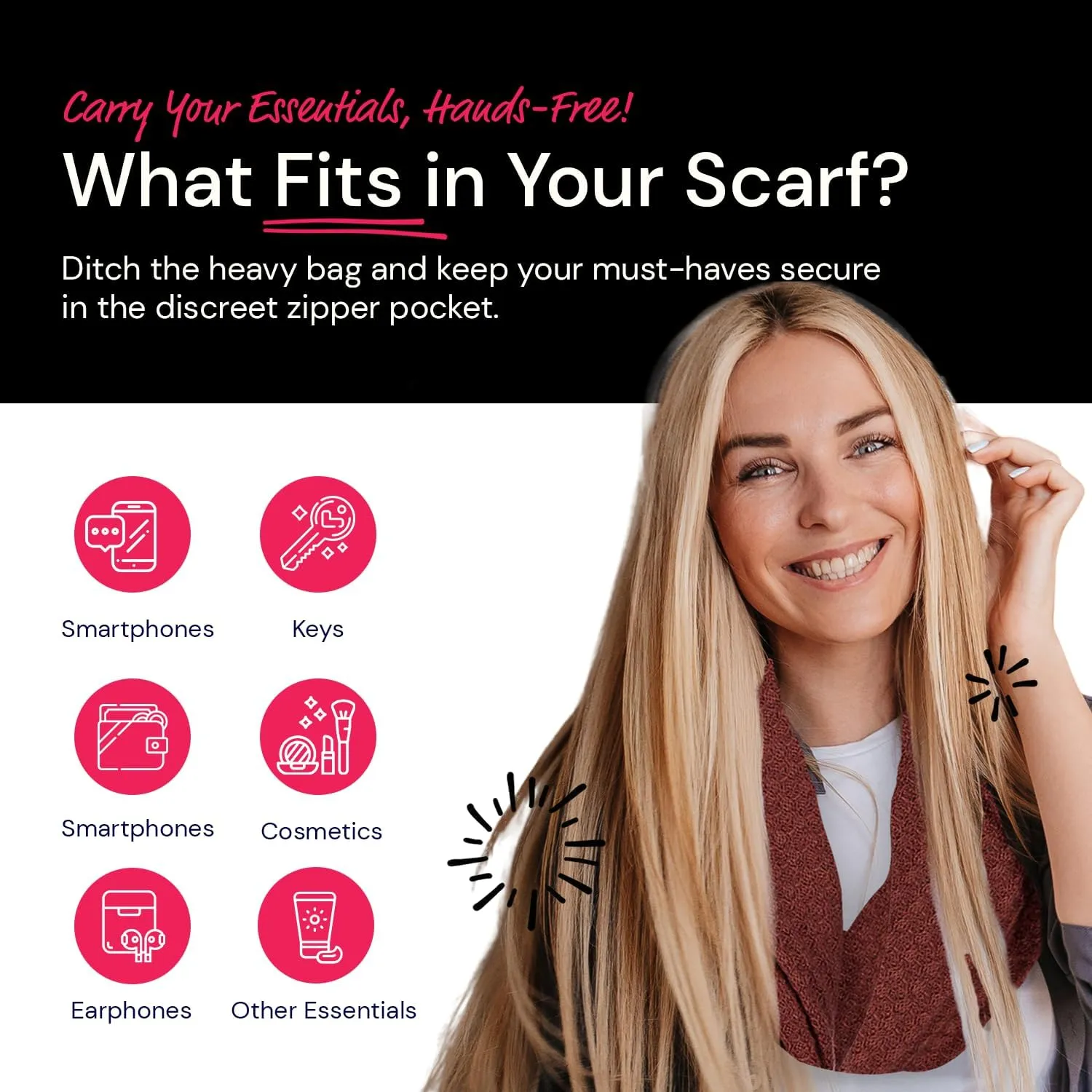 Warmin-Up Infinity Scarf for Women - Travel Scarf with Hidden Pocket - Women Infinity Scarves for All Seasons