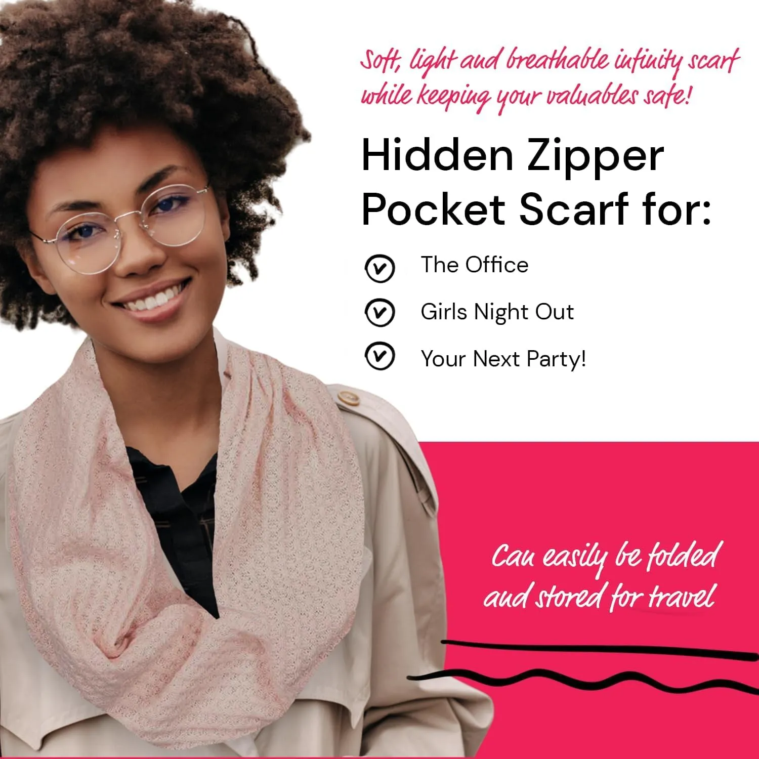 Warmin-Up Infinity Scarf for Women - Travel Scarf with Hidden Pocket - Women Infinity Scarves for All Seasons