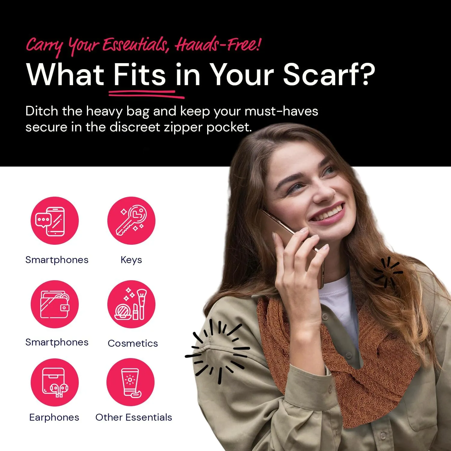 Warmin-Up Infinity Scarf for Women - Travel Scarf with Hidden Pocket - Women Infinity Scarves for All Seasons