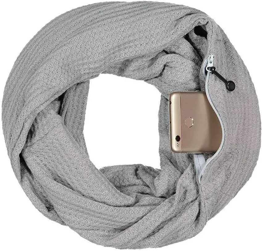 Warmin-Up Infinity Scarf for Women - Travel Scarf with Hidden Pocket - Women Infinity Scarves for All Seasons