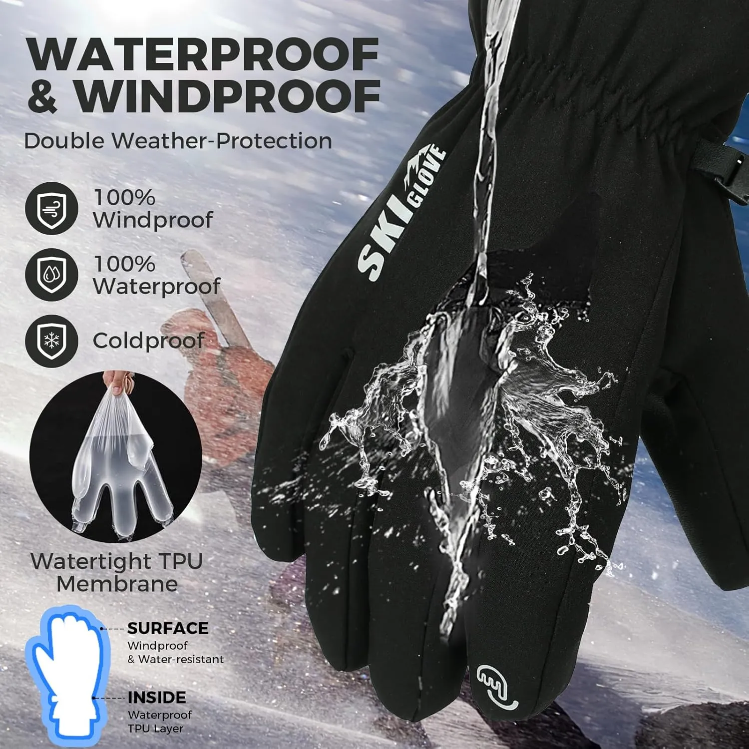 Waterproof Winter Workout Gloves - Warm Breathable Ski Snowboarding Gloves for Men and Women with Touchscreen Fingers