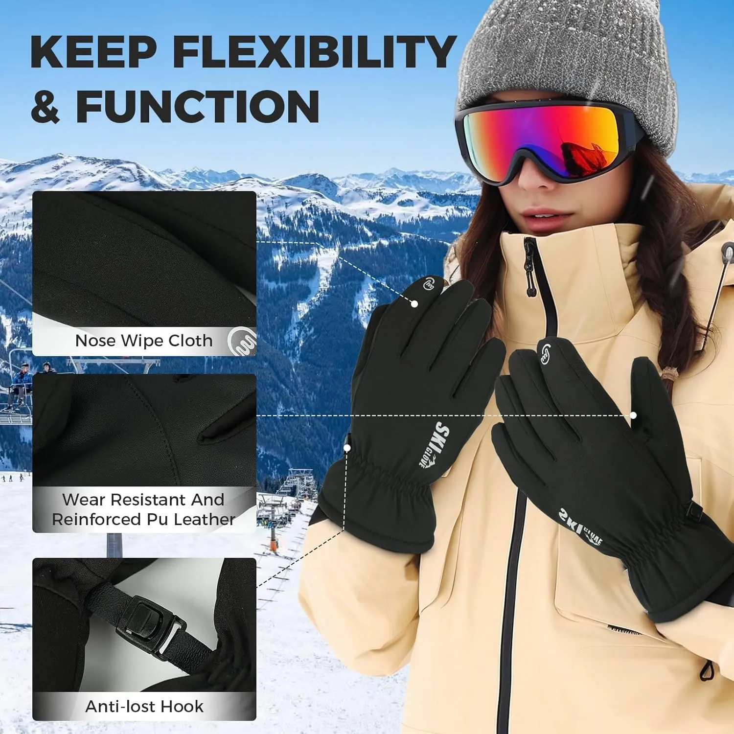 Waterproof Winter Workout Gloves - Warm Breathable Ski Snowboarding Gloves for Men and Women with Touchscreen Fingers