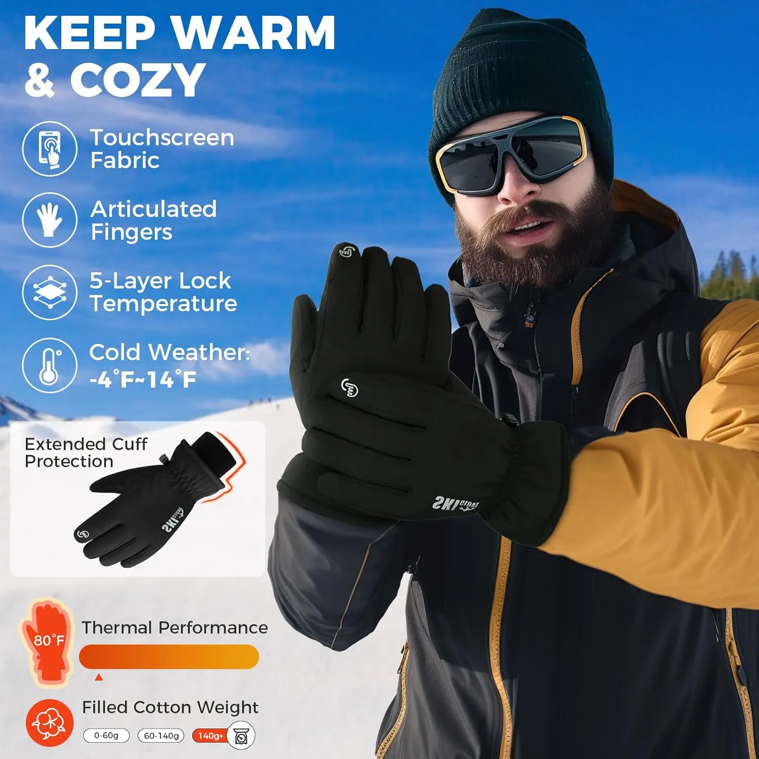 Waterproof Winter Workout Gloves - Warm Breathable Ski Snowboarding Gloves for Men and Women with Touchscreen Fingers