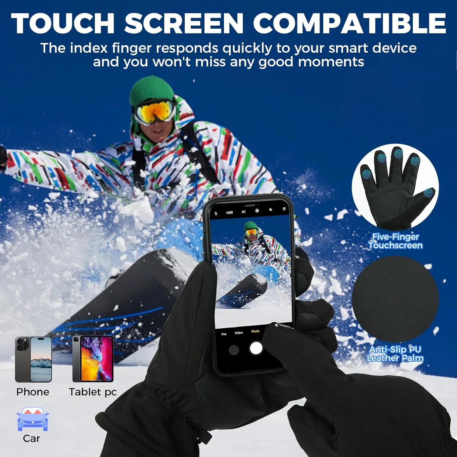 Waterproof Winter Workout Gloves - Warm Breathable Ski Snowboarding Gloves for Men and Women with Touchscreen Fingers