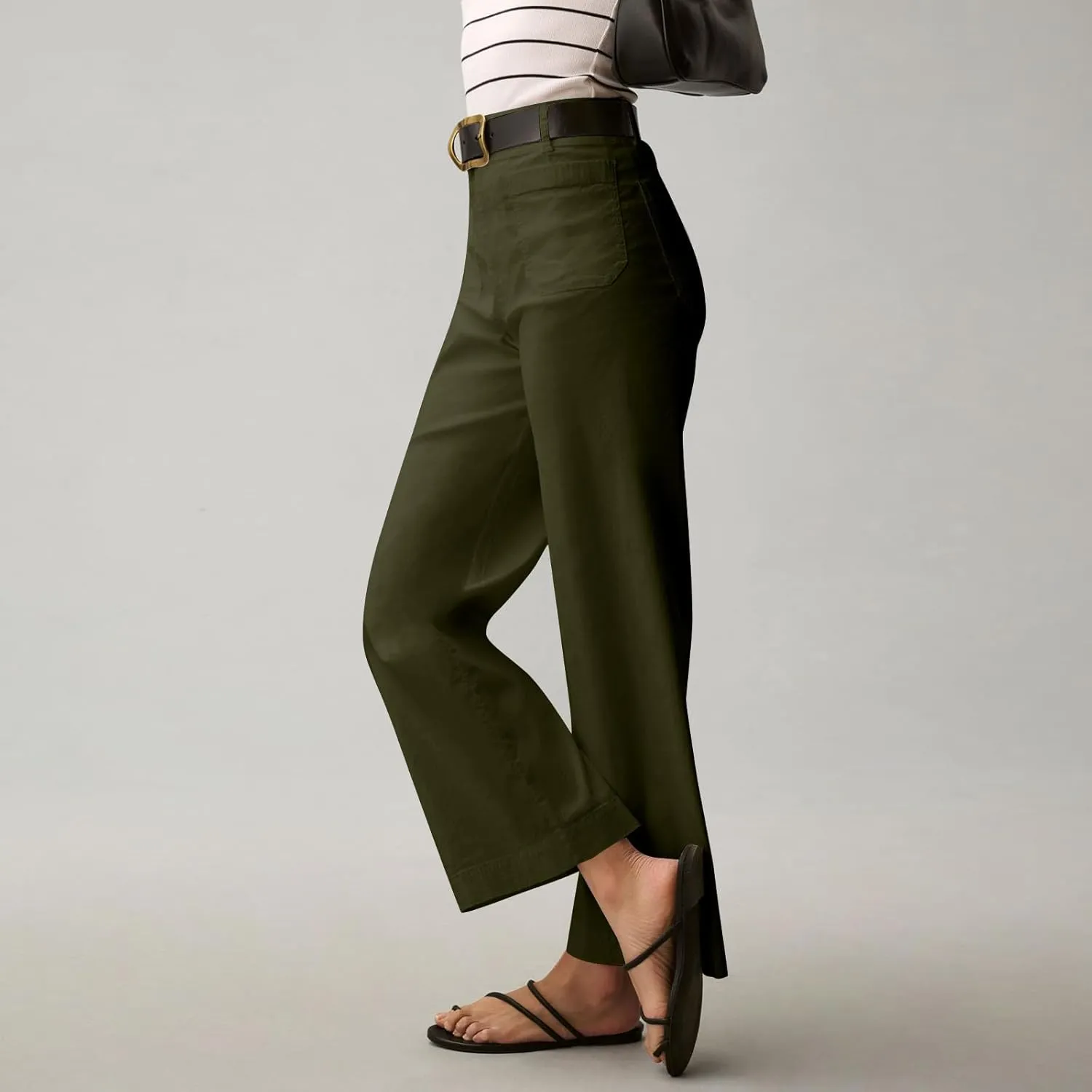 Wide Leg Work Pants Women Stretch Twill Back Elastic Waist Work Pants Business Casual Loose Fit Chino Pants Trousers
