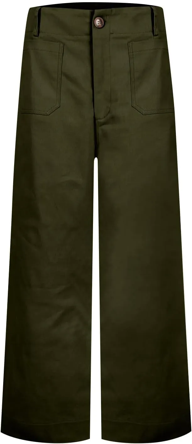 Wide Leg Work Pants Women Stretch Twill Back Elastic Waist Work Pants Business Casual Loose Fit Chino Pants Trousers