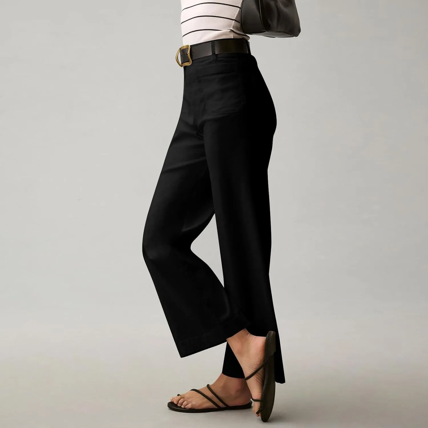 Wide Leg Work Pants Women Stretch Twill Back Elastic Waist Work Pants Business Casual Loose Fit Chino Pants Trousers