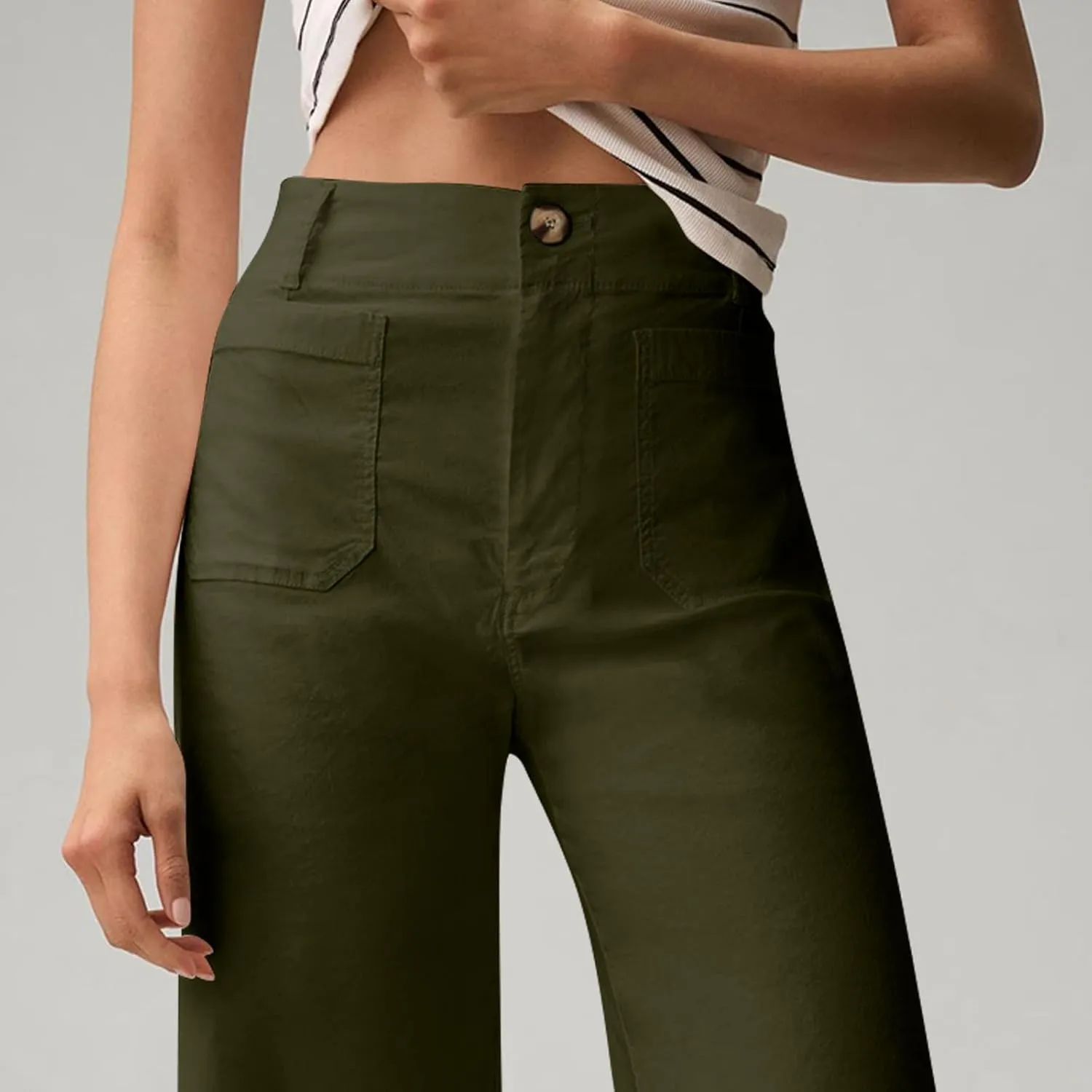 Wide Leg Work Pants Women Stretch Twill Back Elastic Waist Work Pants Business Casual Loose Fit Chino Pants Trousers
