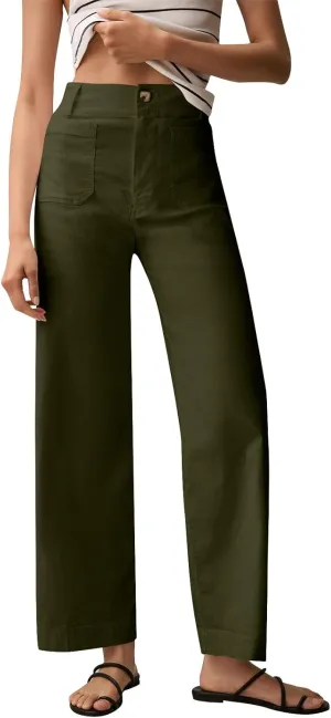 Wide Leg Work Pants Women Stretch Twill Back Elastic Waist Work Pants Business Casual Loose Fit Chino Pants Trousers