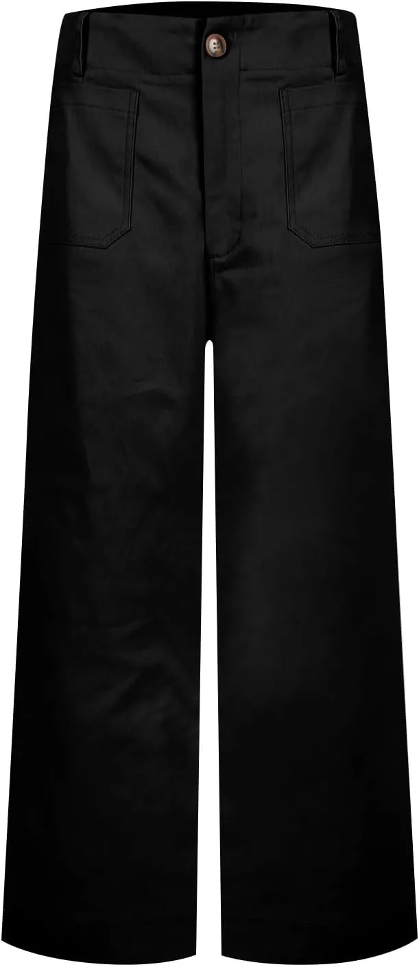 Wide Leg Work Pants Women Stretch Twill Back Elastic Waist Work Pants Business Casual Loose Fit Chino Pants Trousers