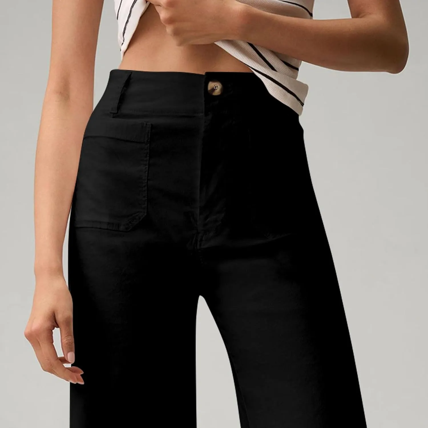 Wide Leg Work Pants Women Stretch Twill Back Elastic Waist Work Pants Business Casual Loose Fit Chino Pants Trousers
