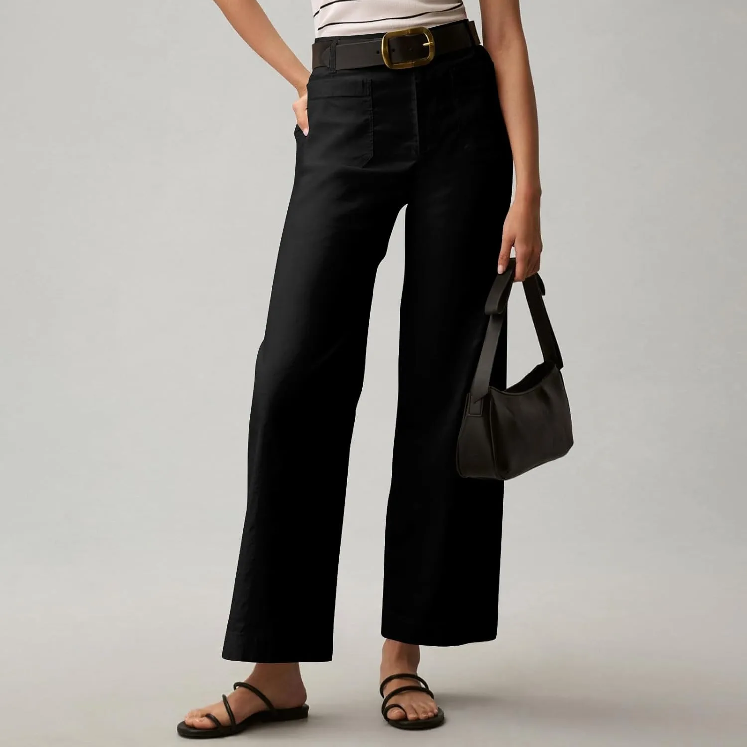 Wide Leg Work Pants Women Stretch Twill Back Elastic Waist Work Pants Business Casual Loose Fit Chino Pants Trousers