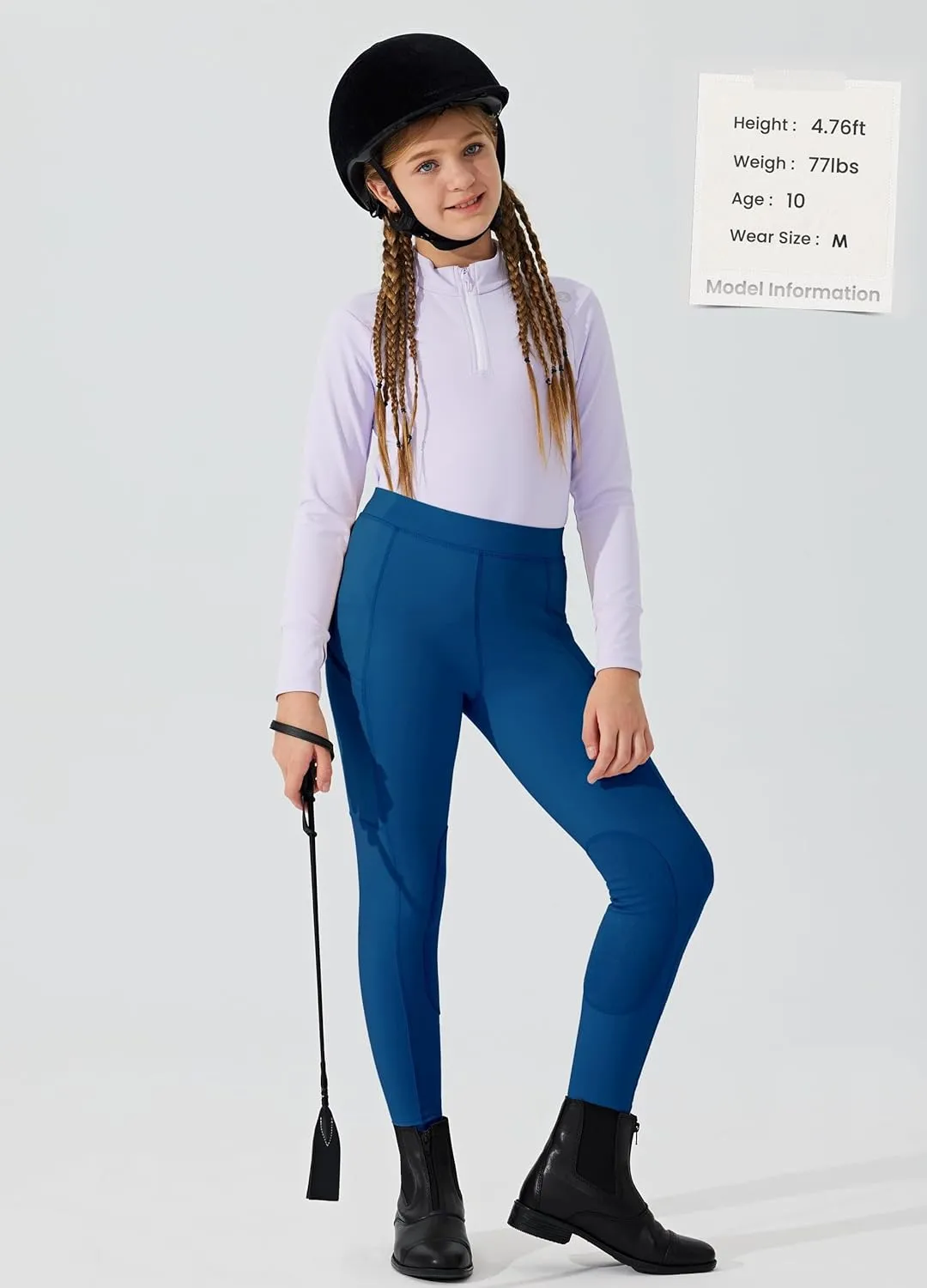 Willit Girls Horse Riding Pants Tights Kids Equestrian Breeches Knee-Patch Youth Schooling Tights Zipper Pockets