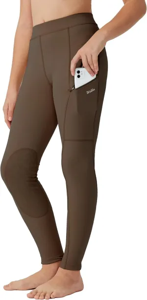 Willit Girls Horse Riding Pants Tights Kids Equestrian Breeches Knee-Patch Youth Schooling Tights Zipper Pockets