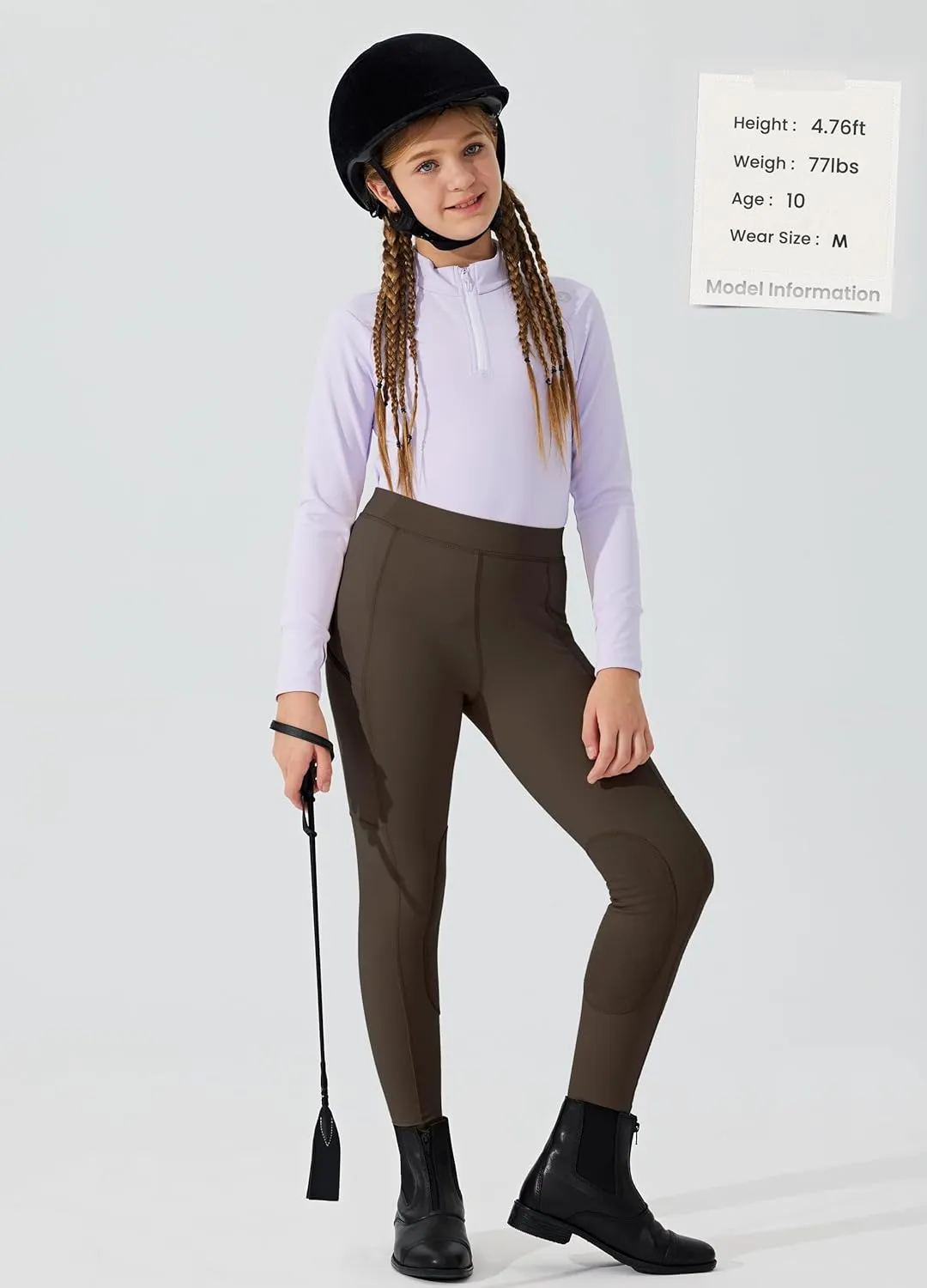 Willit Girls Horse Riding Pants Tights Kids Equestrian Breeches Knee-Patch Youth Schooling Tights Zipper Pockets