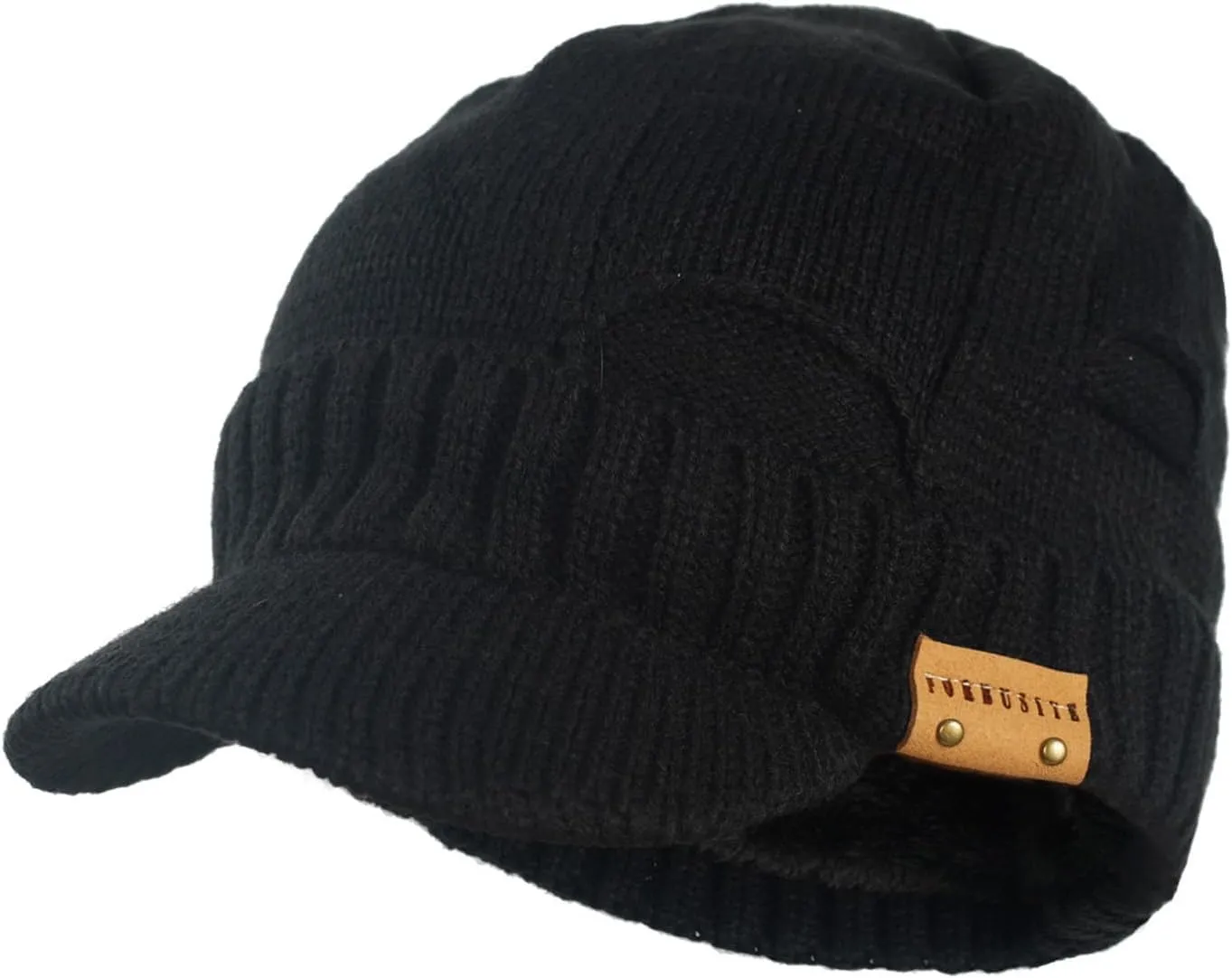 Winter Beanie with Visor - Stylish Knit Hat with Bill - Thick Brimmed Beanies with Fleece Lining Men and Women
